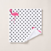 PINK BLACK SPOT FLAMINGO BATHROOM TOWEL SET BAD HANDDOEK (Wasdoekje)