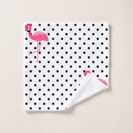 PINK BLACK SPOT FLAMINGO BATHROOM TOWEL SET BAD HANDDOEK (Wasdoekje)