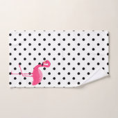 PINK BLACK SPOT FLAMINGO BATHROOM TOWEL SET BAD HANDDOEK (Handdoek)