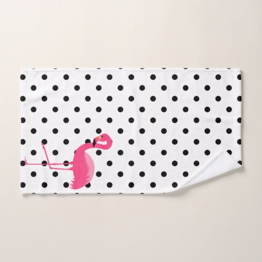 PINK BLACK SPOT FLAMINGO BATHROOM TOWEL SET BAD HANDDOEK (Handdoek)