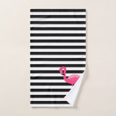 PINK BLACK STRIPE FLAMINGO BATHROOM TOWEL SET BAD HANDDOEK (Handdoek)