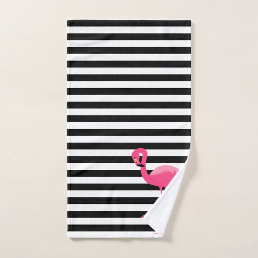PINK BLACK STRIPE FLAMINGO BATHROOM TOWEL SET BAD HANDDOEK (Handdoek)