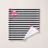 PINK BLACK STRIPE FLAMINGO BATHROOM TOWEL SET BAD HANDDOEK (Wasdoekje)