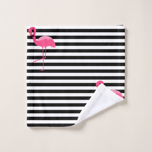PINK BLACK STRIPE FLAMINGO BATHROOM TOWEL SET BAD HANDDOEK (Wasdoekje)