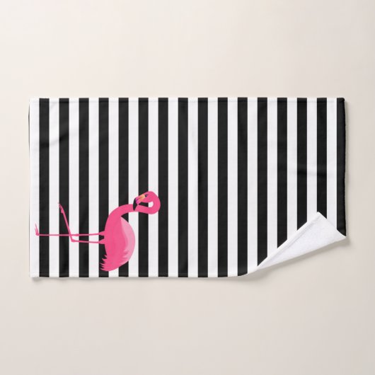 PINK BLACK STRIPE FLAMINGO BATHROOM TOWEL SET BAD HANDDOEK (Handdoek)