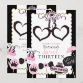 Pink Black Sweet 13 Photo Booth Verjaardagsfeest Kaart (Voorkant / Achterkant)