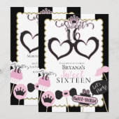 Pink Black Sweet 16 Photo Booth Verjaardagsfeest Kaart (Voorkant / Achterkant)