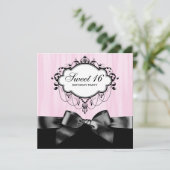 Pink Black Sweet 16 Verjaardagsfeestje Kaart (Staand voorkant)