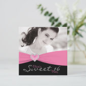 Pink Black Sweet 16 Verjaardagsfeestje Kaart (Staand voorkant)