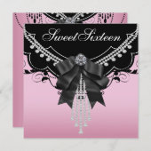 Pink Black Sweet Sixteen Party Uitnodigingen (Voorkant / Achterkant)
