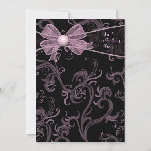 Pink Black Swirls Verjaardagsfeestje Kaart (Voorkant)