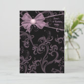 Pink Black Swirls Verjaardagsfeestje Kaart (Staand voorkant)