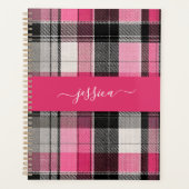Pink black tartan plaid script name binder planner (Voorkant)