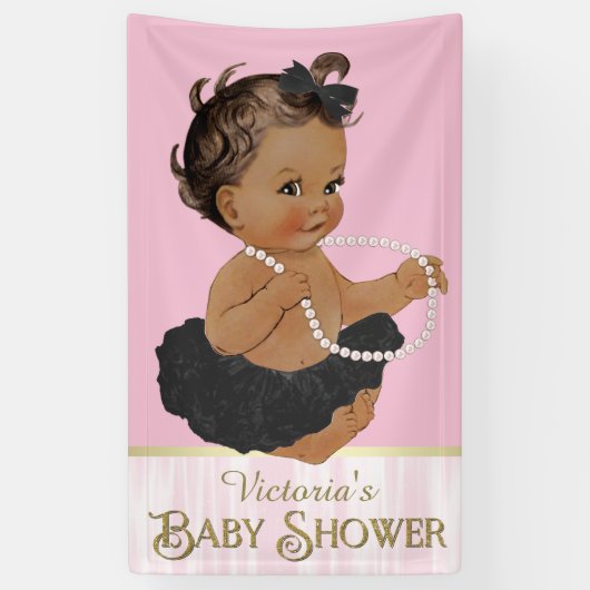 Pink Black Tutu Pearl Etnisch Meisje Baby shower Spandoek (Verticaal)