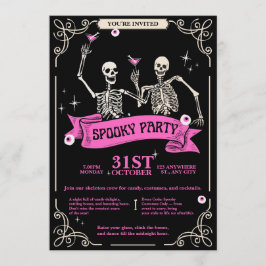 Pink & Black Vintage Retro Skeleton Wedding Kaart