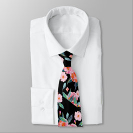 Pink Black Watercolor Rose Pattern Wedding Stropdas