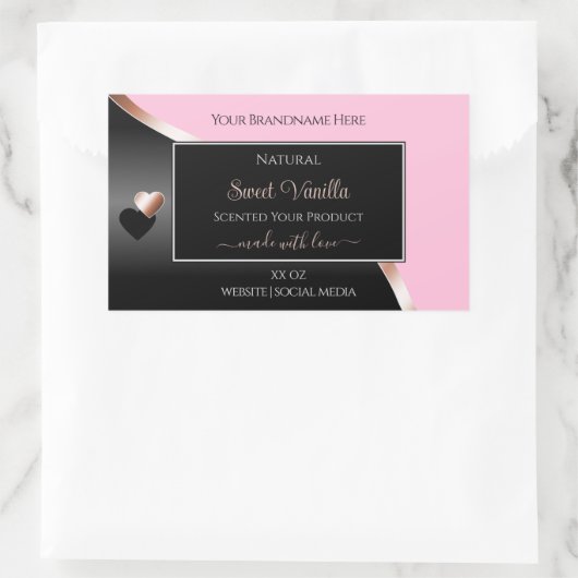 Pink Black Wavy Roos Gold Hearts Productlabels Rechthoekige Sticker (Tas)