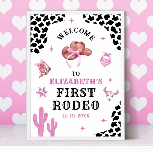 Pink & Black Western Cowgirl "First Rodeo" Birthda Poster