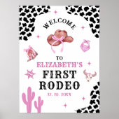 Pink & Black Western Cowgirl "First Rodeo" Birthda Poster (Voorkant)