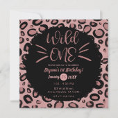 Pink & Black Whiskers WILD ONE 1st Birthday Party Kaart (Voorkant)