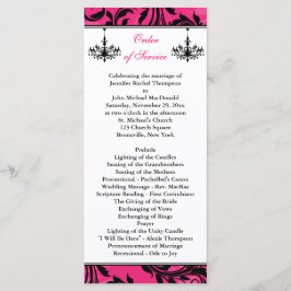 Pink Black White Chandelier Scroll Wedding Program Programmakaart