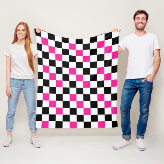 Pink Black White Checkered Pattern Design  Fleece Deken (In situ)