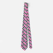 Pink Black White Checkered Pattern Design  Stropdas (Voorkant)