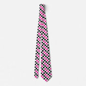 Pink Black White Checkered Pattern Design  Stropdas (Achterkant)