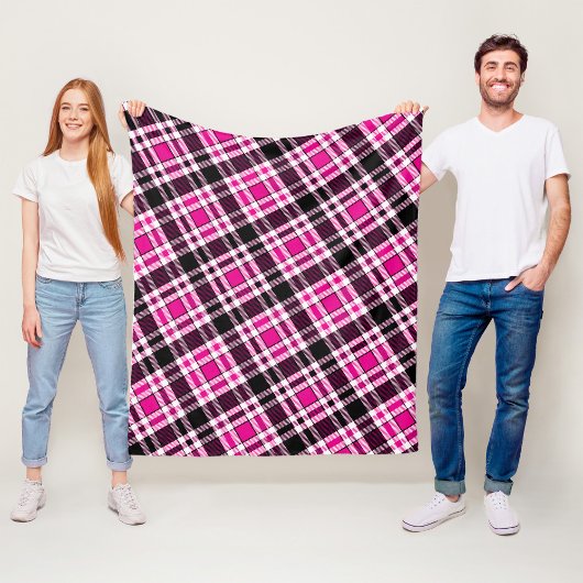 Pink Black White Flannel Tartan Pattern Design  Fleece Deken