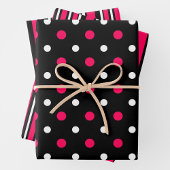 Pink, Black & White Fun Stripes & Polka Dots Inpakpapier Vel