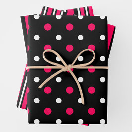 Pink, Black & White Fun Stripes & Polka Dots Inpakpapier Vel