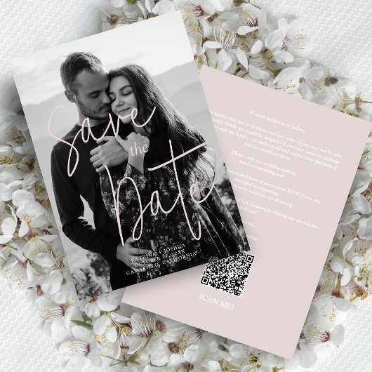 Pink Black & White Modern Romantic Wedding Photo  Save The Date