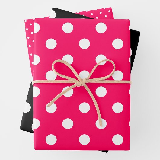 Pink, Black & White Polka Dots Inpakpapier Vel