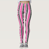 Pink Black White Stripes Pattern Design  Leggings (Voorkant)