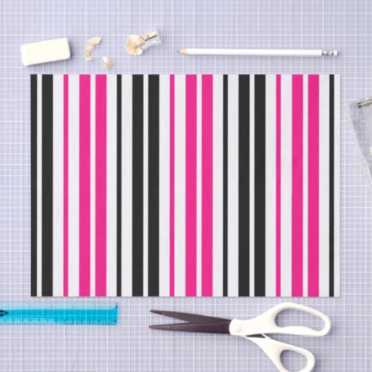 Pink Black White Stripes Pattern Design  Tissuepapier (Craft)