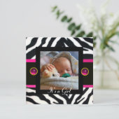 PINK BLACK WHITE ZEBRA FUR Monogram Foto Sjabloon Kaart (Staand voorkant)