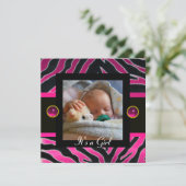 PINK BLACK WHITE ZEBRA FUR Monogram Foto Sjabloon Kaart (Staand voorkant)