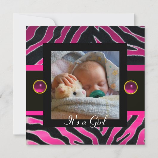 PINK BLACK WHITE ZEBRA FUR Monogram Foto Sjabloon Kaart (Voorkant)