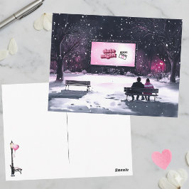 Pink Black Winter Scene Date Night Valentine's Day Briefkaart
