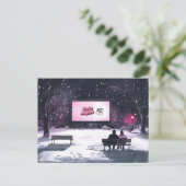 Pink Black Winter Scene Date Night Valentine's Day Briefkaart (Staand voorkant)