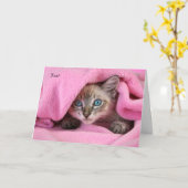 Pink Blankie Thinking of You Cat/Kitten Card Kaart (Gele Bloem)