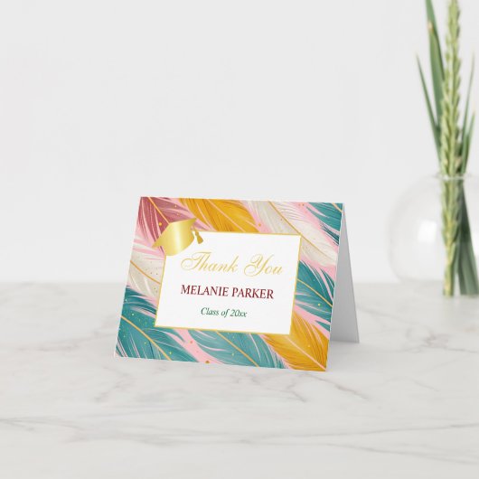 Pink Blauwgroen Gold College Afstuderen Bedankkaart (Voorkant)