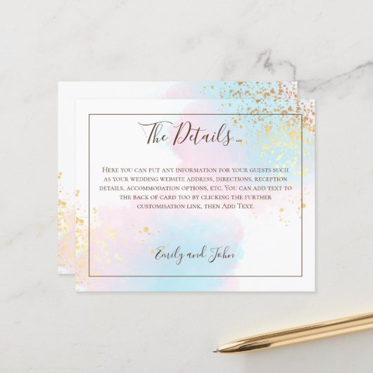 Pink Blauwgroen Waterverf Gold Weddenschap - Detai (Voorkant / Achterkant in situ)