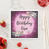 Pink Bling Floral Bird Birthday Servet (Insitu)