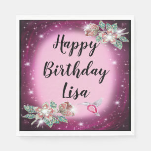 Pink Bling Floral Bird Birthday Servet