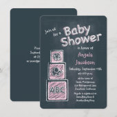 Pink Blocks Chalkboard Baby shower Uitnodiging (Voorkant / Achterkant)