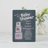 Pink Blocks Chalkboard Baby shower Uitnodiging (Staand voorkant)