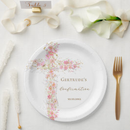 Pink bloemen kruis bevestiging papieren bordje