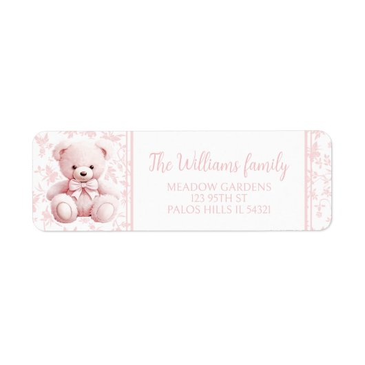 PInk bloemenpatroon teddybeer retouradres Etiket (Voorkant)