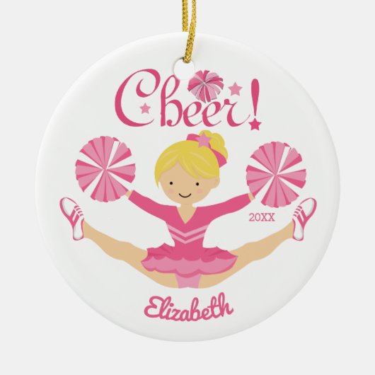Pink Blonde Cheerleader Persoonlijke versiering Keramisch Ornament (Voorkant)